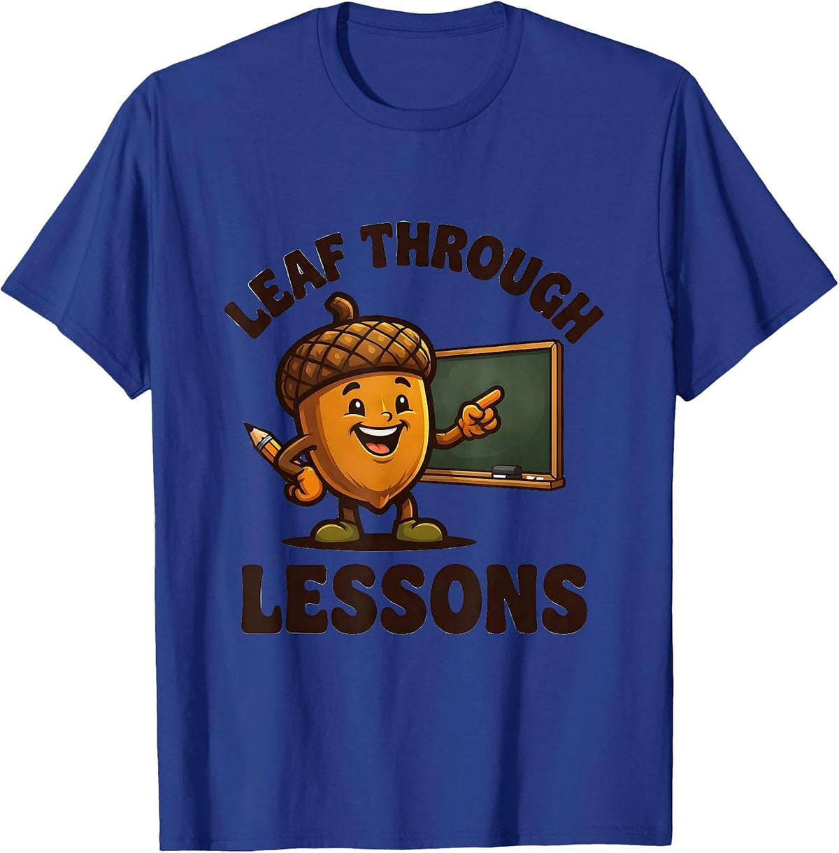 Men's Leaf Through Lessons Retro Teacher Fall Halloween Classroom T-Shirt - Royal Blue