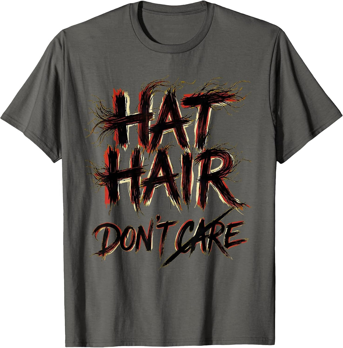 Hat Hair Don't Care Cowboy Design T-Shirt - Asphalt Grey