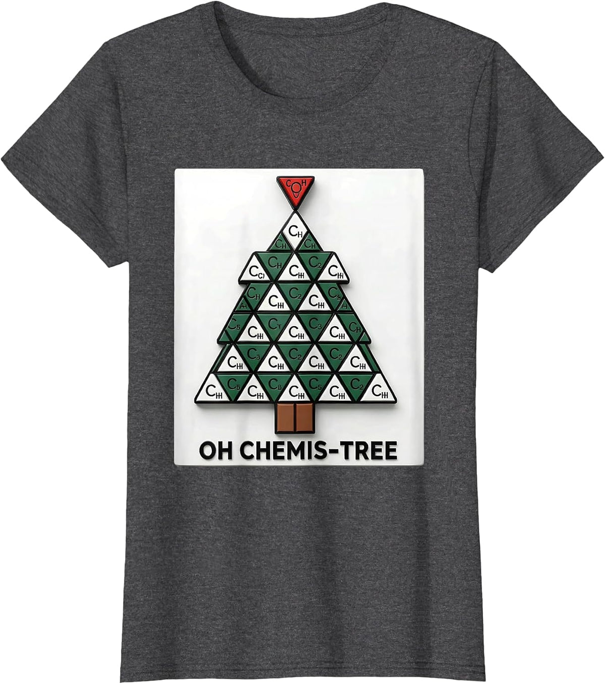 Women's Oh Chemis-Tree Geometric Science Humor Chemistry Teacher T-Shirt - Dark Heather Grey