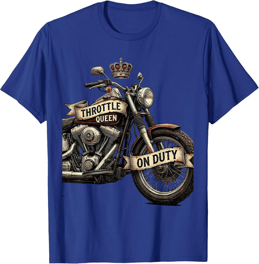Throttle Queen On Duty Motorcycle Rider Design T-Shirt - Royal Blue