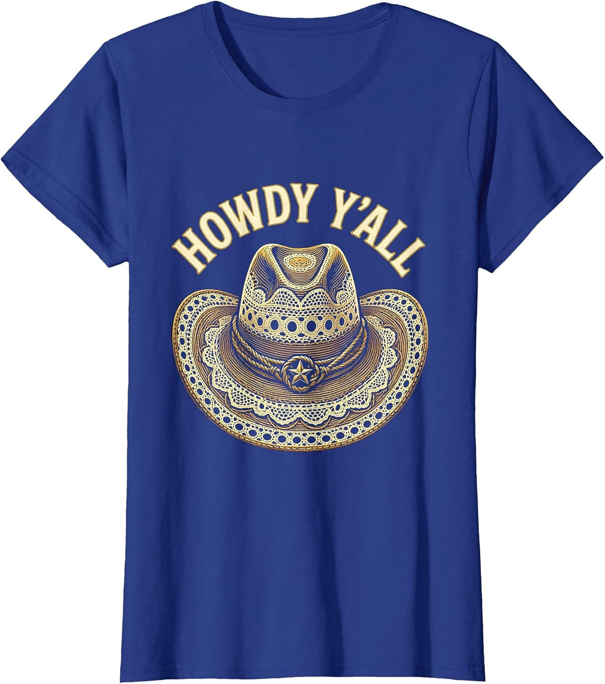 Women's Howdy Y'all Western Cowboy Graphic Design T-Shirt - Royal Blue