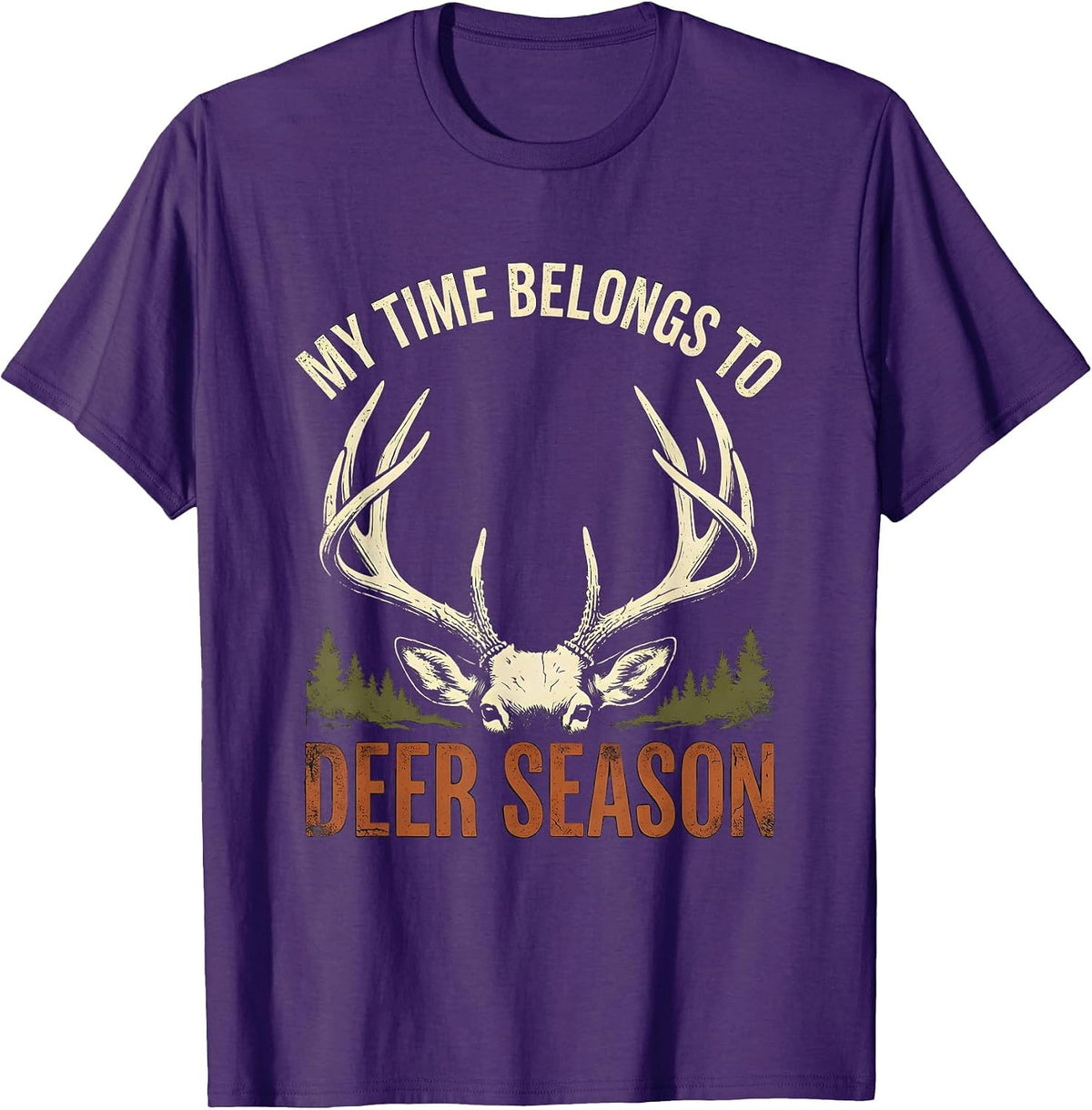Men's My Time Belongs To Deer Season Distressed Funny Hunting Dad T-Shirt - Purple
