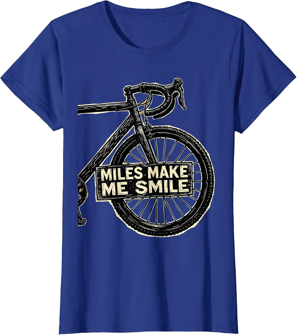 Women's Miles Make Me Smile Bike Cycling Design T-Shirt - Royal Blue