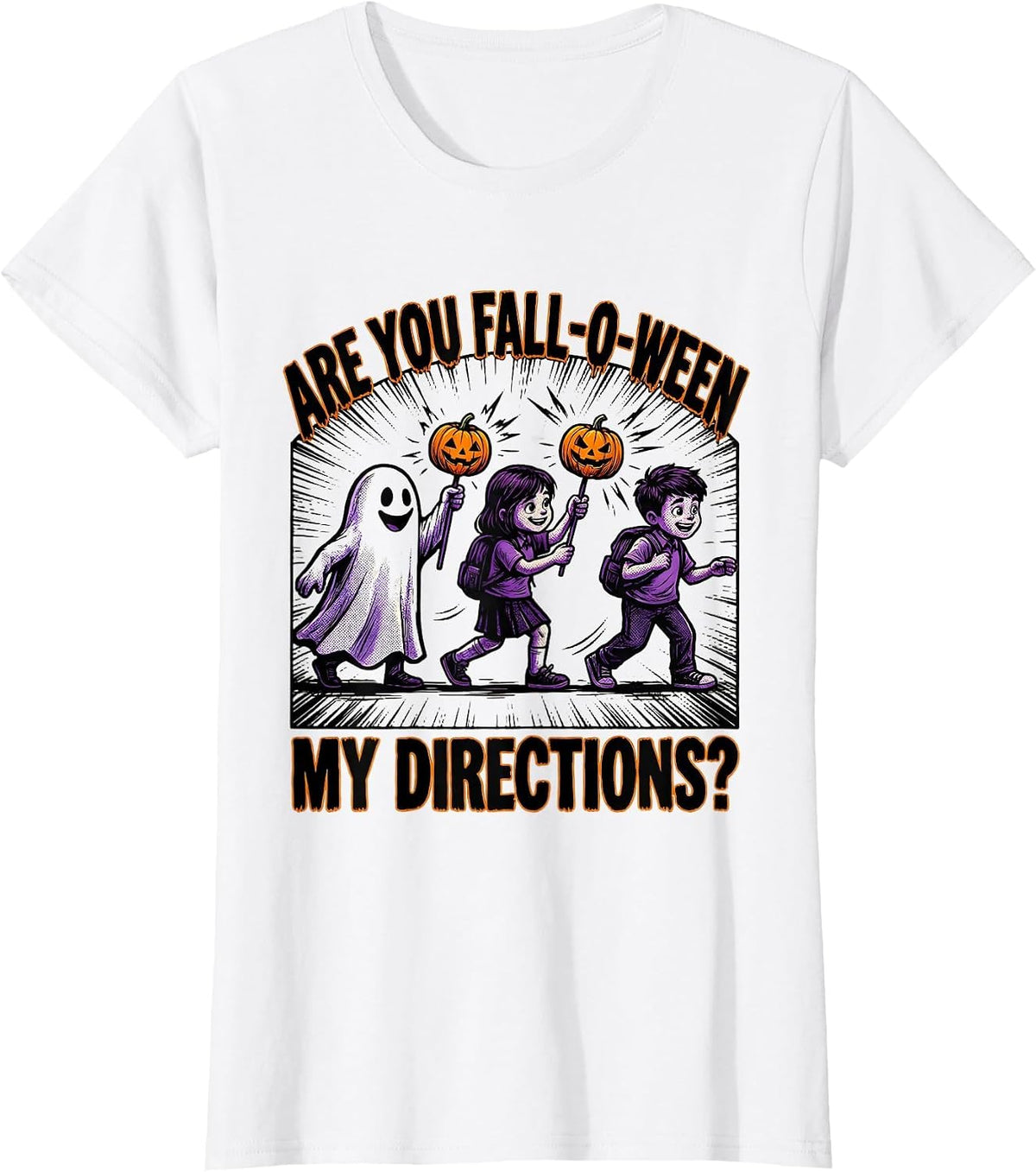 Women's Are You Fall-O-Ween My Directions Comic Book Teacher Ghost T-Shirt - White