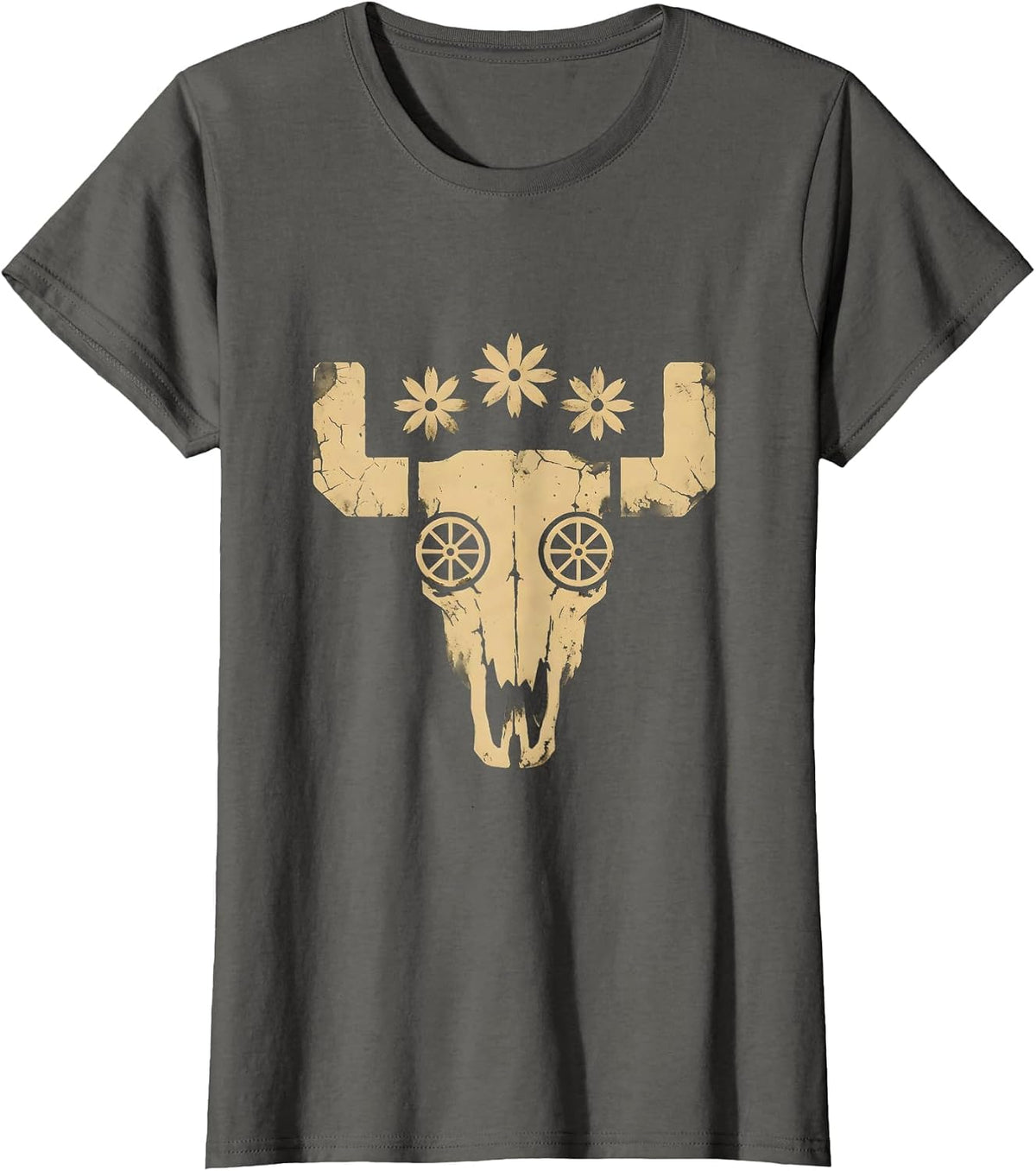 Women's Route 66 Motorcycle Wheel Desert Dust Graphic T-Shirt - Asphalt Grey