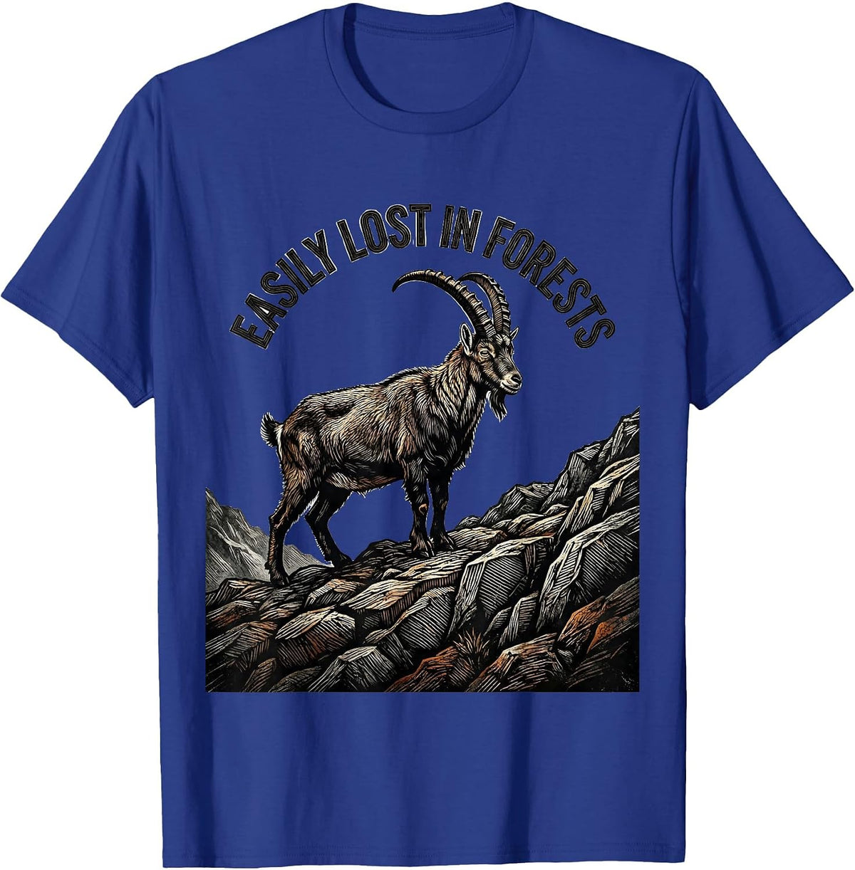 Men's Easily Lost In Forests Woodcut Engraving Forest Wildlife T-Shirt - Royal Blue