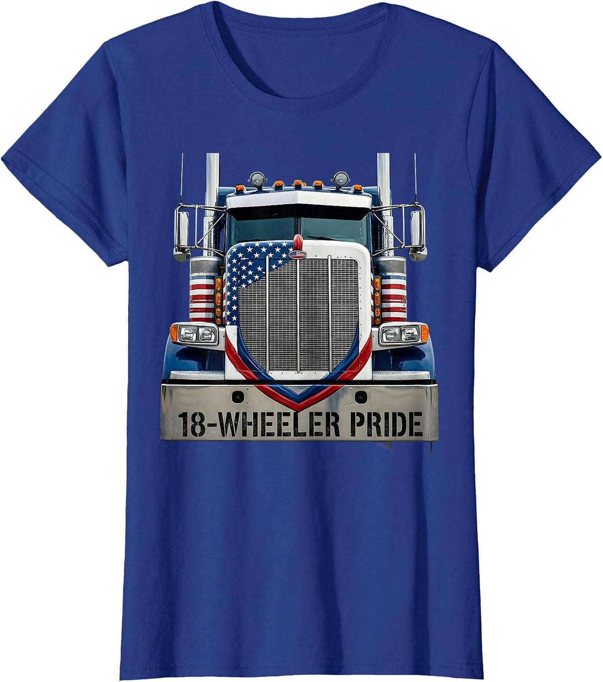 Women's 18-Wheeler Pride Patriotic Semi Truck Driver Trucker Gift T-Shirt - Royal Blue