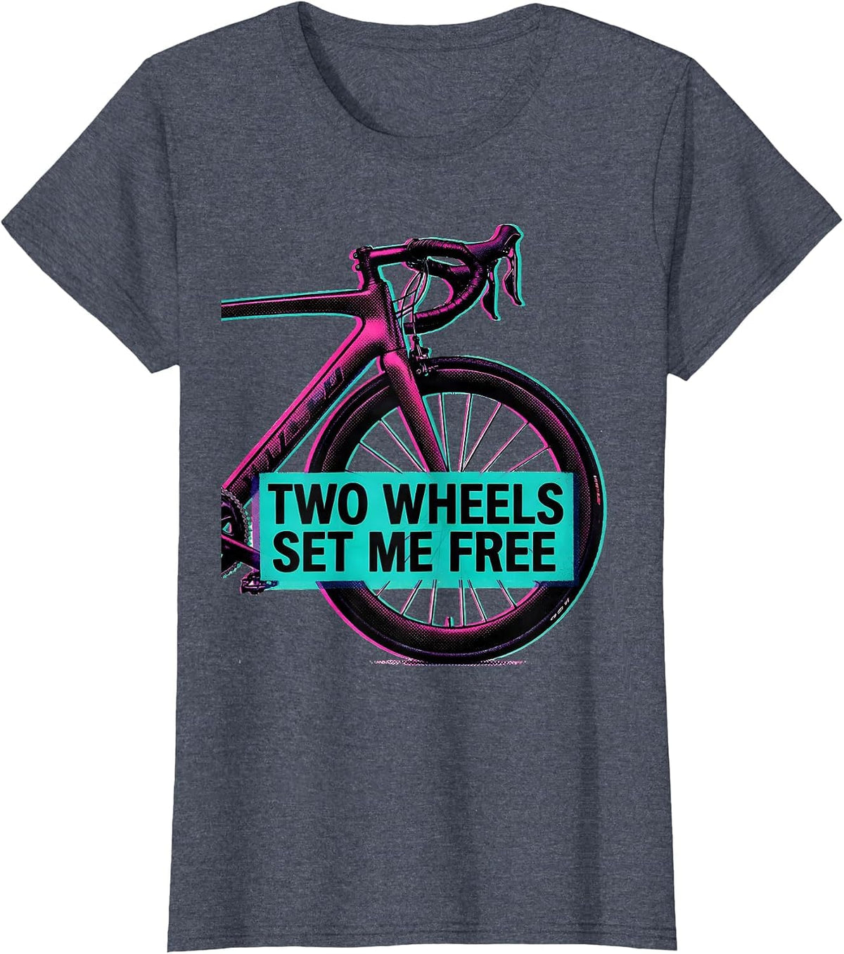 Women's Two Wheels Set Me Free Cycling Design T-Shirt - Heather Blue