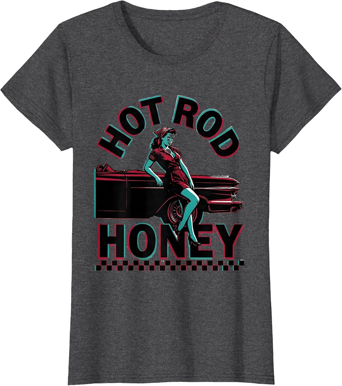 Women's Hot Rod Honey Retro 1950s Sock Hop Rockabilly Party Costume T-Shirt - Dark Heather Grey