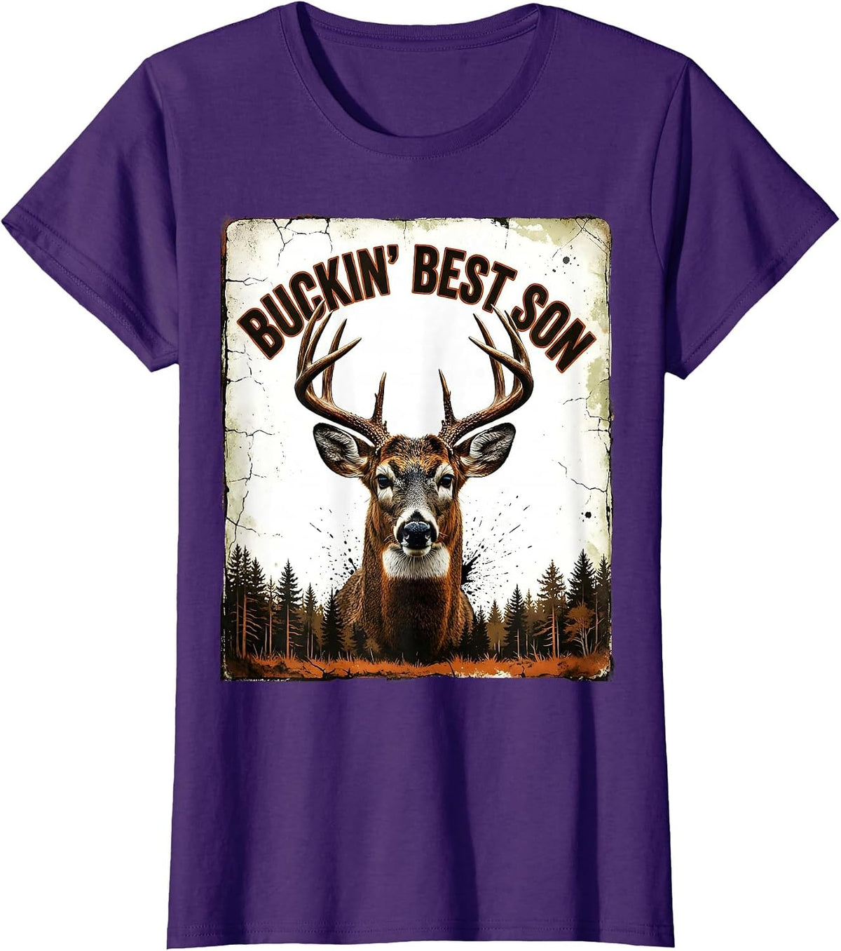 Women's Buckin Best Son Distressed Whitetail Buck Deer Hunting Dad T-Shirt - Purple