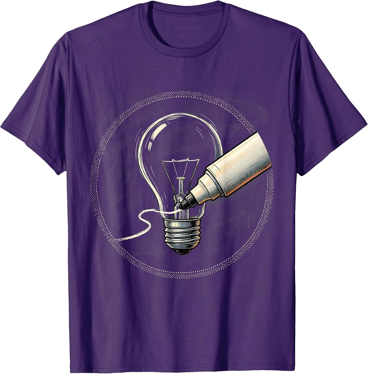 Middle School Teacher Lightbulb Marker Illustration T-Shirt - Purple