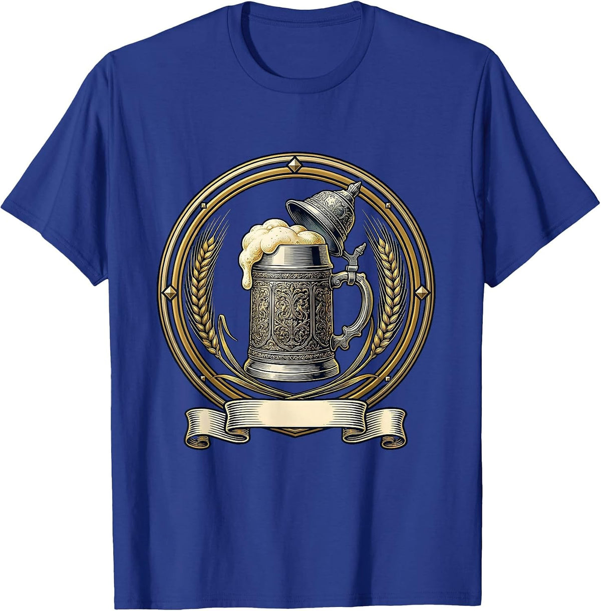Men's Vintage German Beer Stein Overflowing Foam Art T-Shirt - Royal Blue