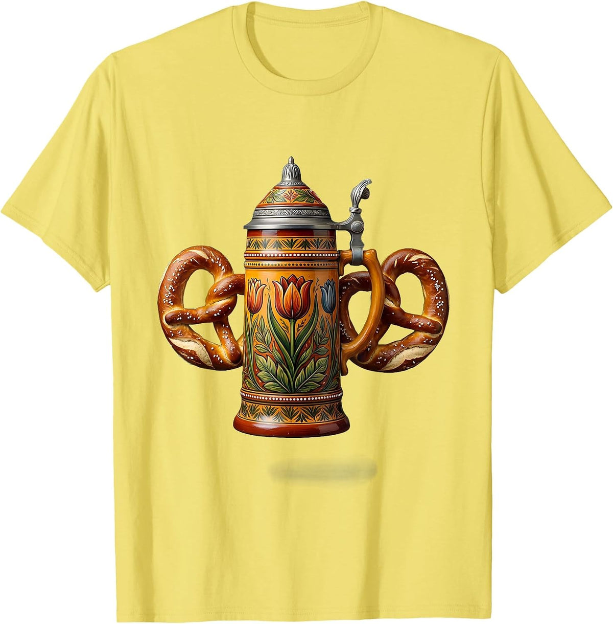 Men's Pretzel and Beer Stein Tavern Illustration T-Shirt - Lemon Yellow