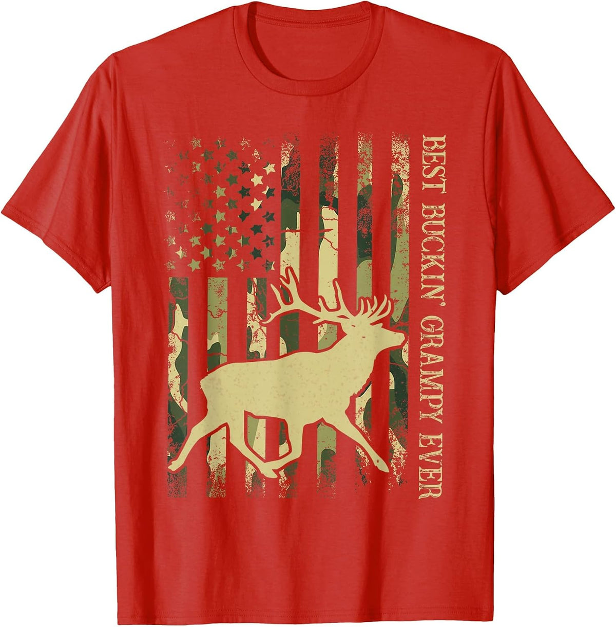 Best Buckin' Grampy Ever Camo American Flag Deer Hunting T-Shirt - Red