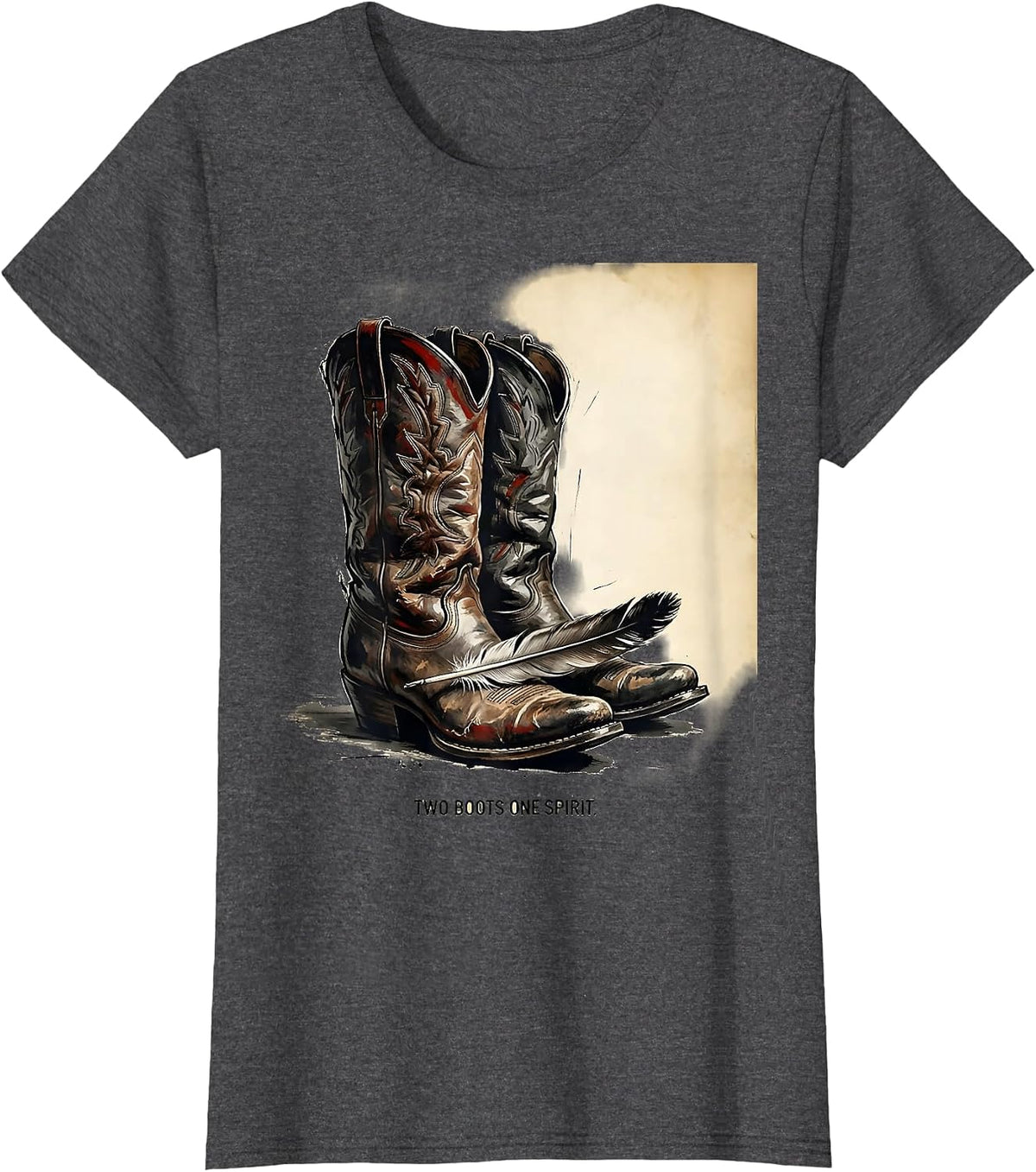 Women's Two Boots One Spirit Cowgirl Design T-Shirt - Dark Heather Grey