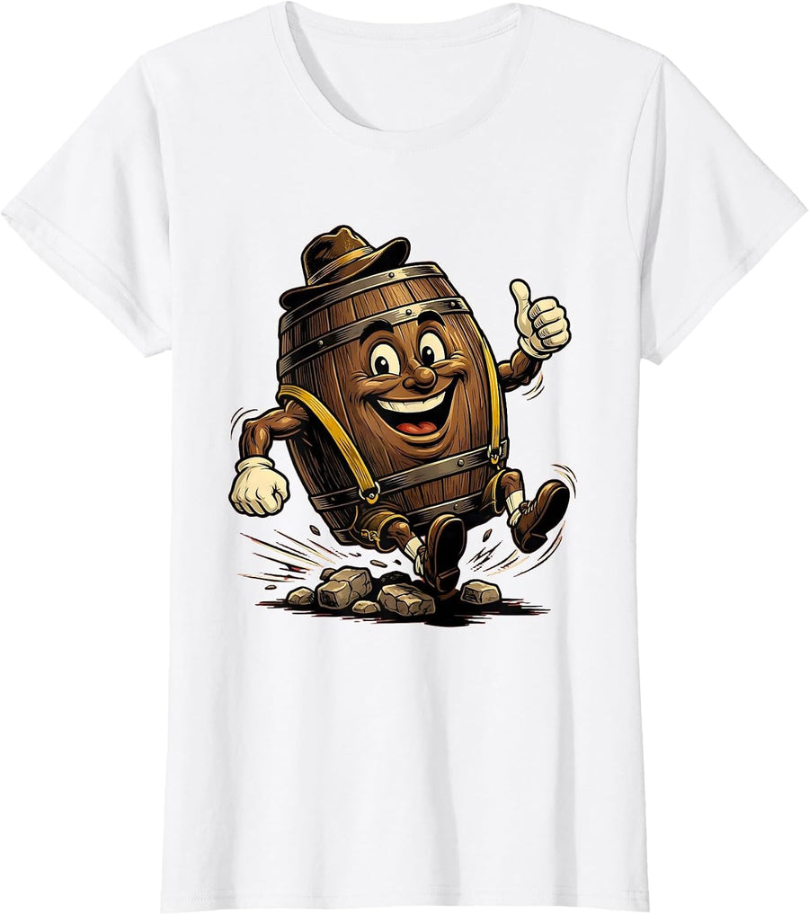 Women's Oktoberfest Barrel Rolling Cobblestone Street T-Shirt - White