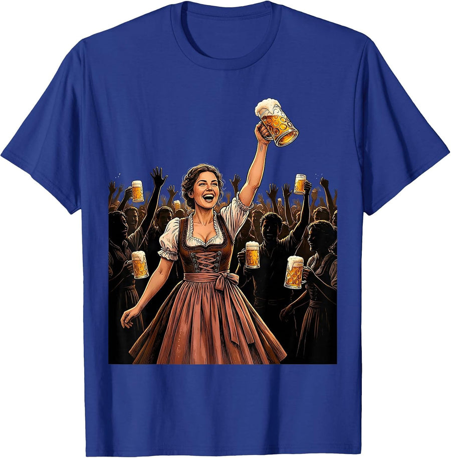 Oktoberfest Dirndl Stein Raise Festival Graphic T-Shirt - Royal Blue