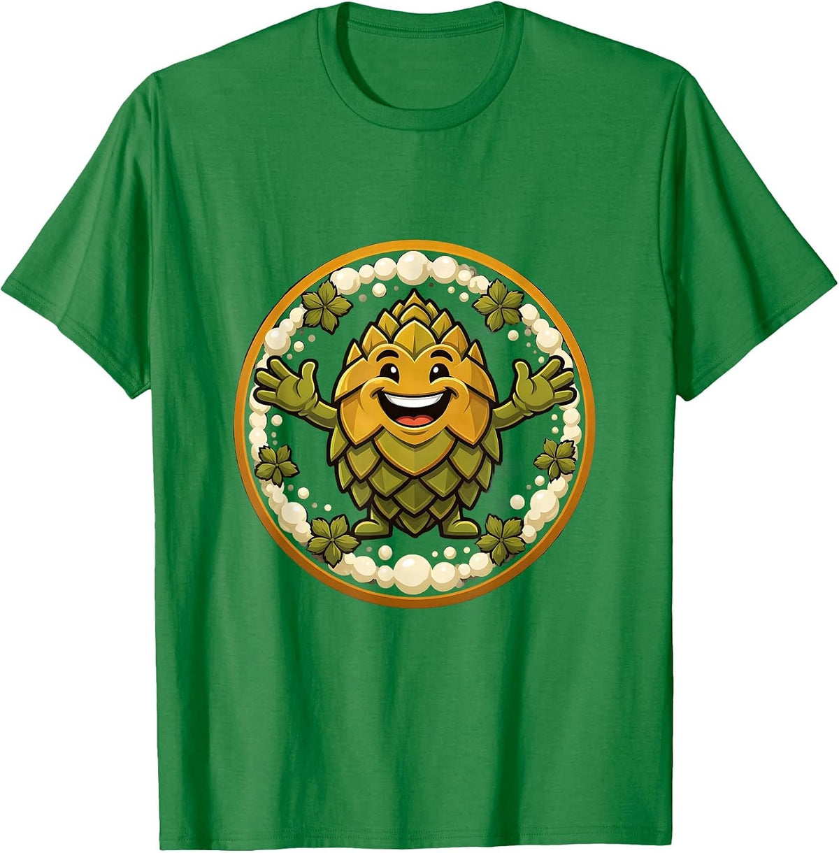 Men's Oktoberfest Hop Flowers and Foam Bubbles Design T-Shirt - Kelly Green