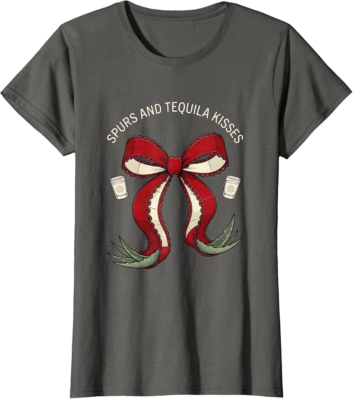Women's Spurs and Tequila Kisses Cowgirl Design T-Shirt - Asphalt Grey