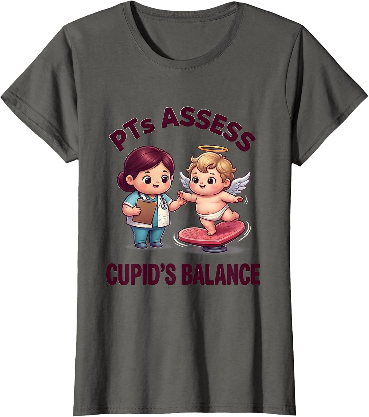 Women's PTs Assess Cupid's Balance Cute Kawaii Physical Therapist T-Shirt - Asphalt Grey