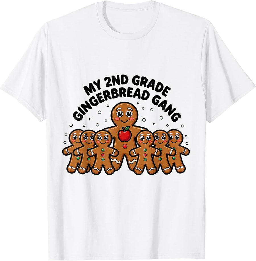 Men's My 2nd Grade Gingerbread Gang Cute Playful Teacher Holiday T-Shirt - White