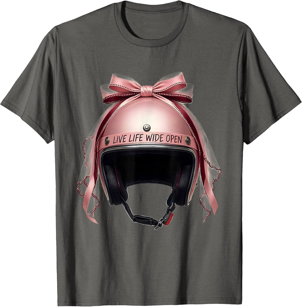 Live Life Wide Open Motorcycle Rider Design T-Shirt - Asphalt Grey