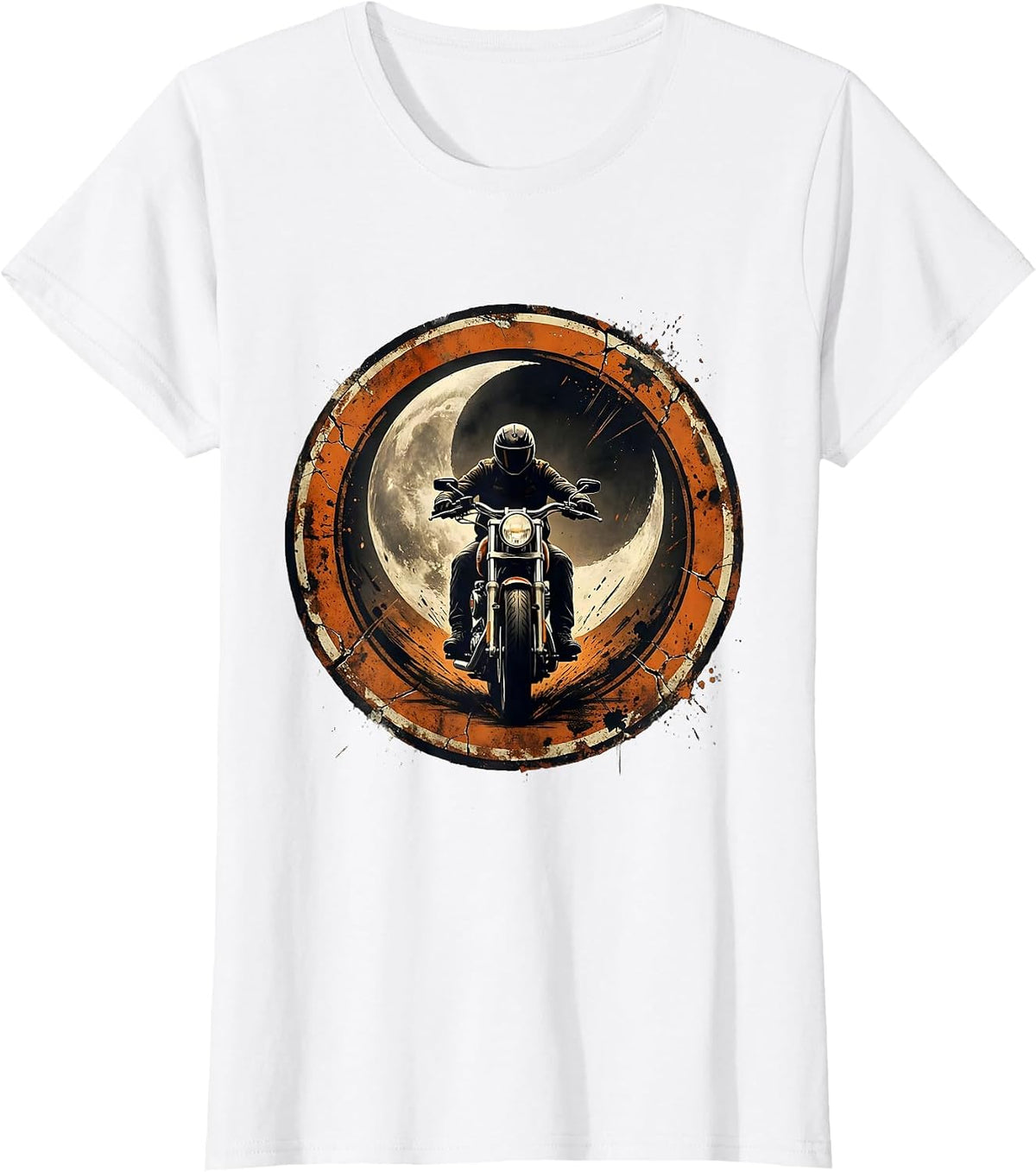 Biker Silhouette Crescent Moon Motorcycle Rider T-Shirt - White