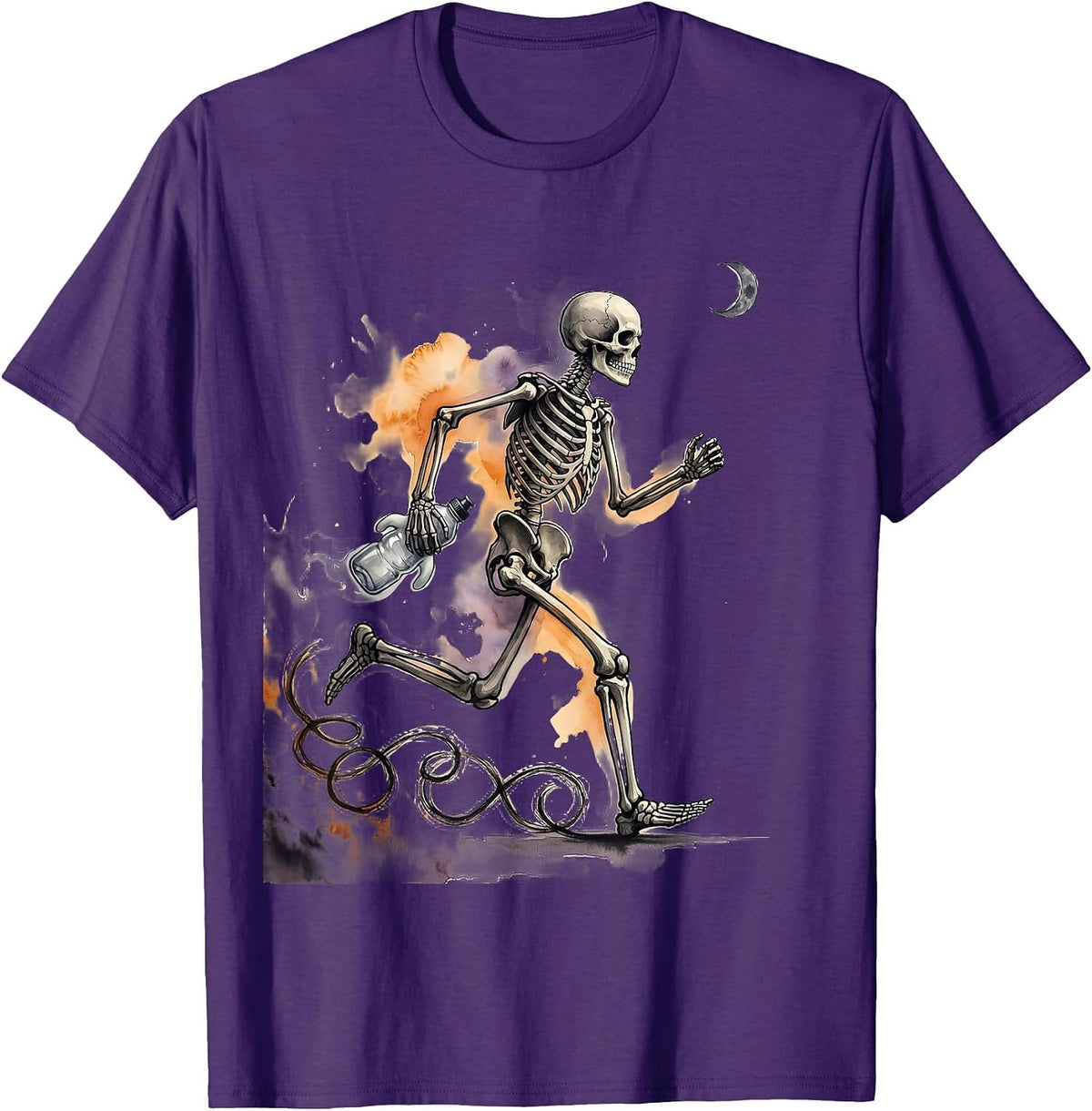 Skeleton Runner Watercolor Halloween 5K Fun Run T-Shirt - Purple