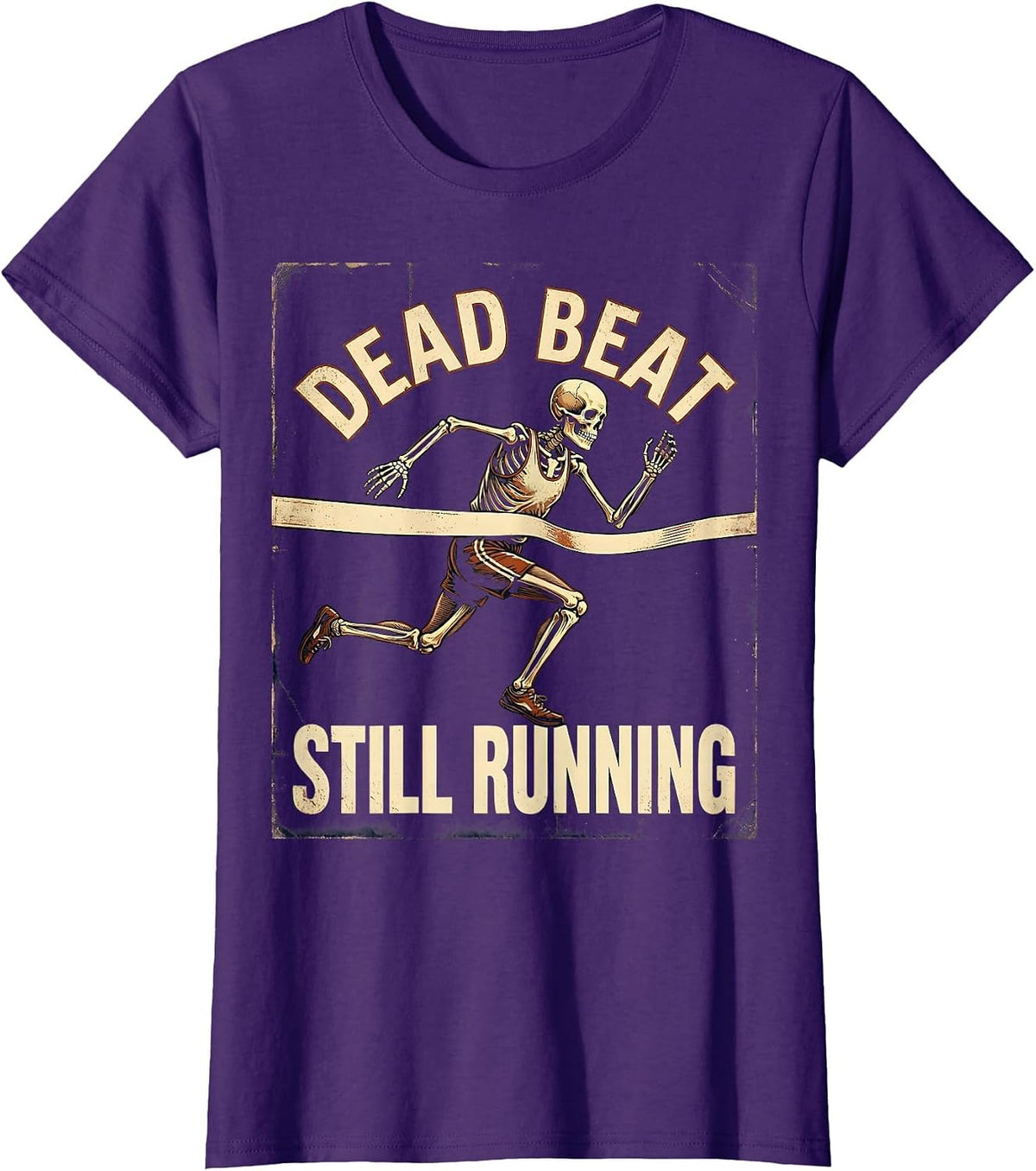 Women's Dead Beat Still Running Vintage Skeleton Halloween Runner T-Shirt - Purple