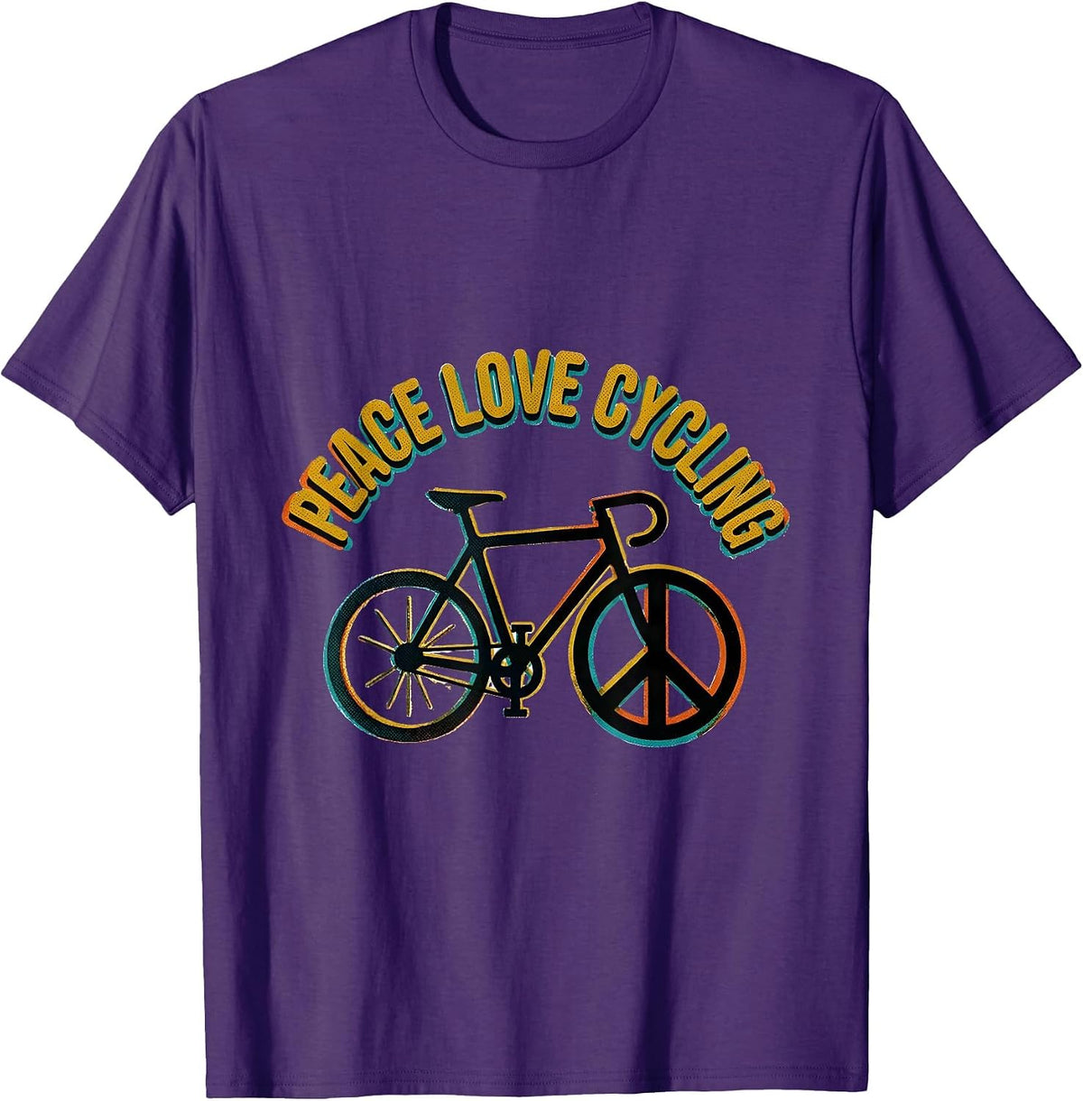 Men's Peace Love Cycling Retro Hippie Peace Sign Nostalgia T-Shirt - Purple