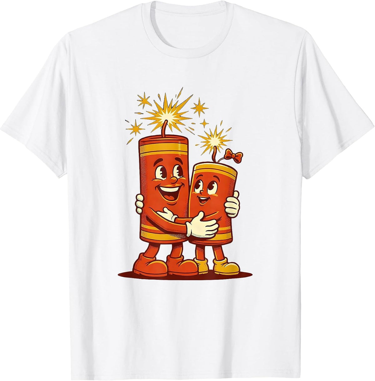 Men's Father Child Fireworks Night Sky Illustration T-Shirt - White
