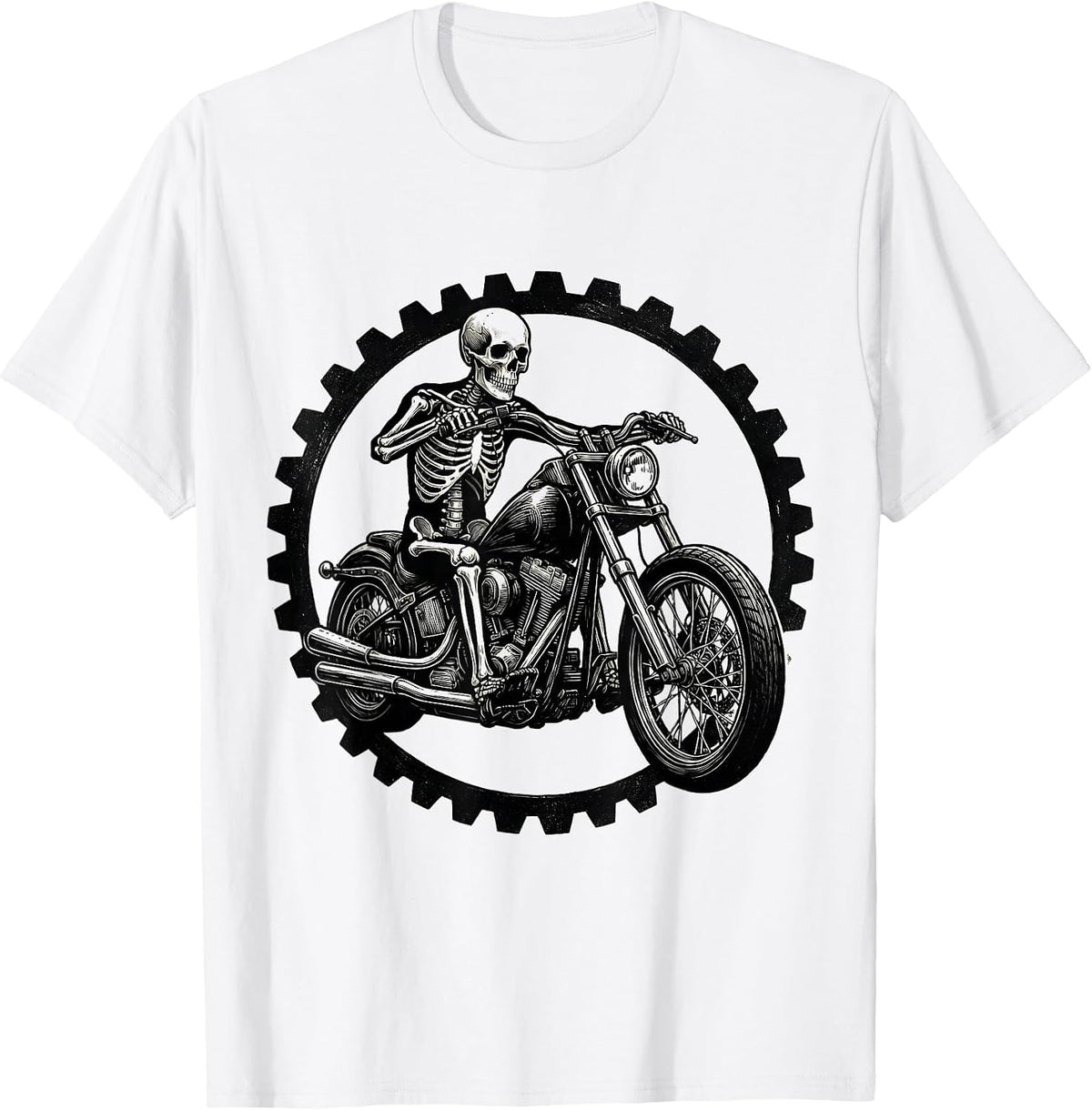 Men's Skeleton Riding a Chopper Motorcycle Graphic T-Shirt - White