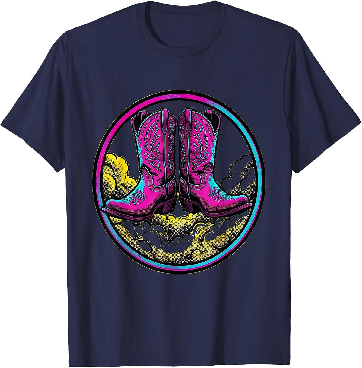 Men's Cowboy Boots Kicking Dust Western Graphic Tee T-Shirt - Navy Blue