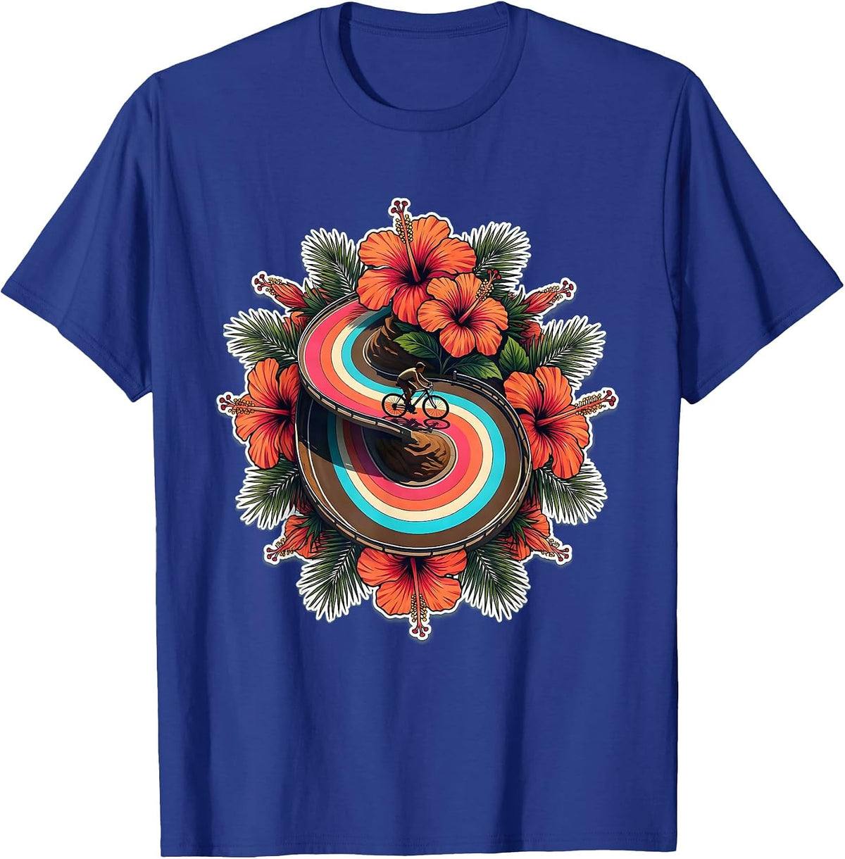 Men's Cyclist Climbing Mountain Road Overhead View T-Shirt - Royal Blue