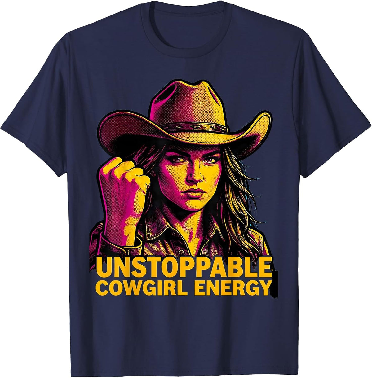 Unstoppable Cowgirl Energy Western Design T-Shirt - Navy Blue