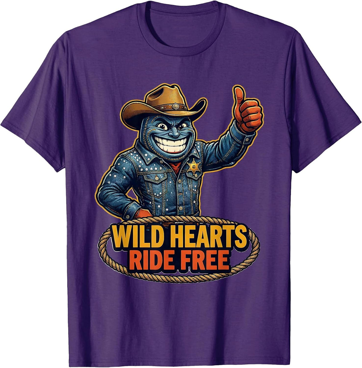 Men's Wild Hearts Ride Free Denim Cowgirl Design T-Shirt - Purple