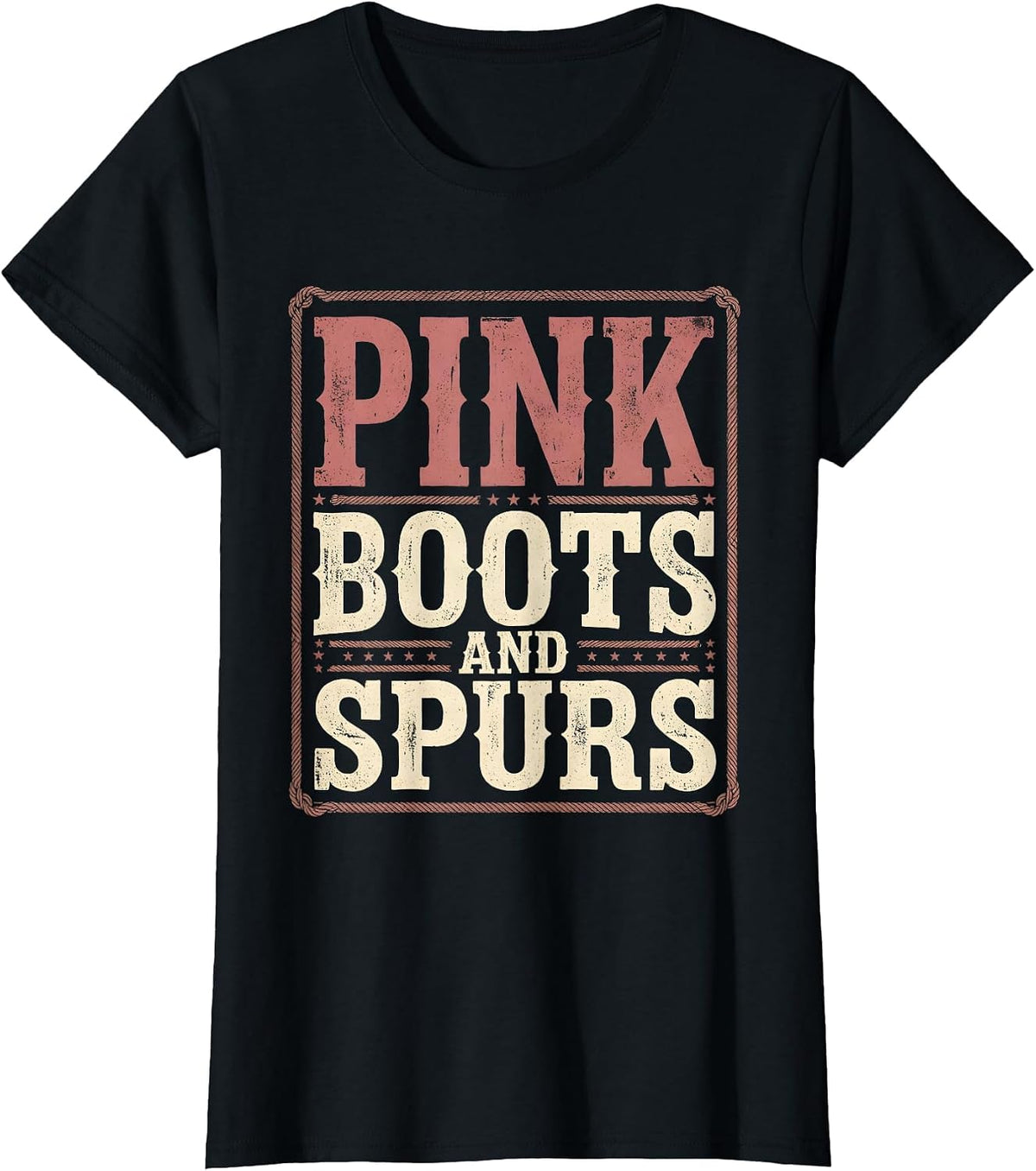 Pink Boots and Spurs Cowgirl Design T-Shirt - Black