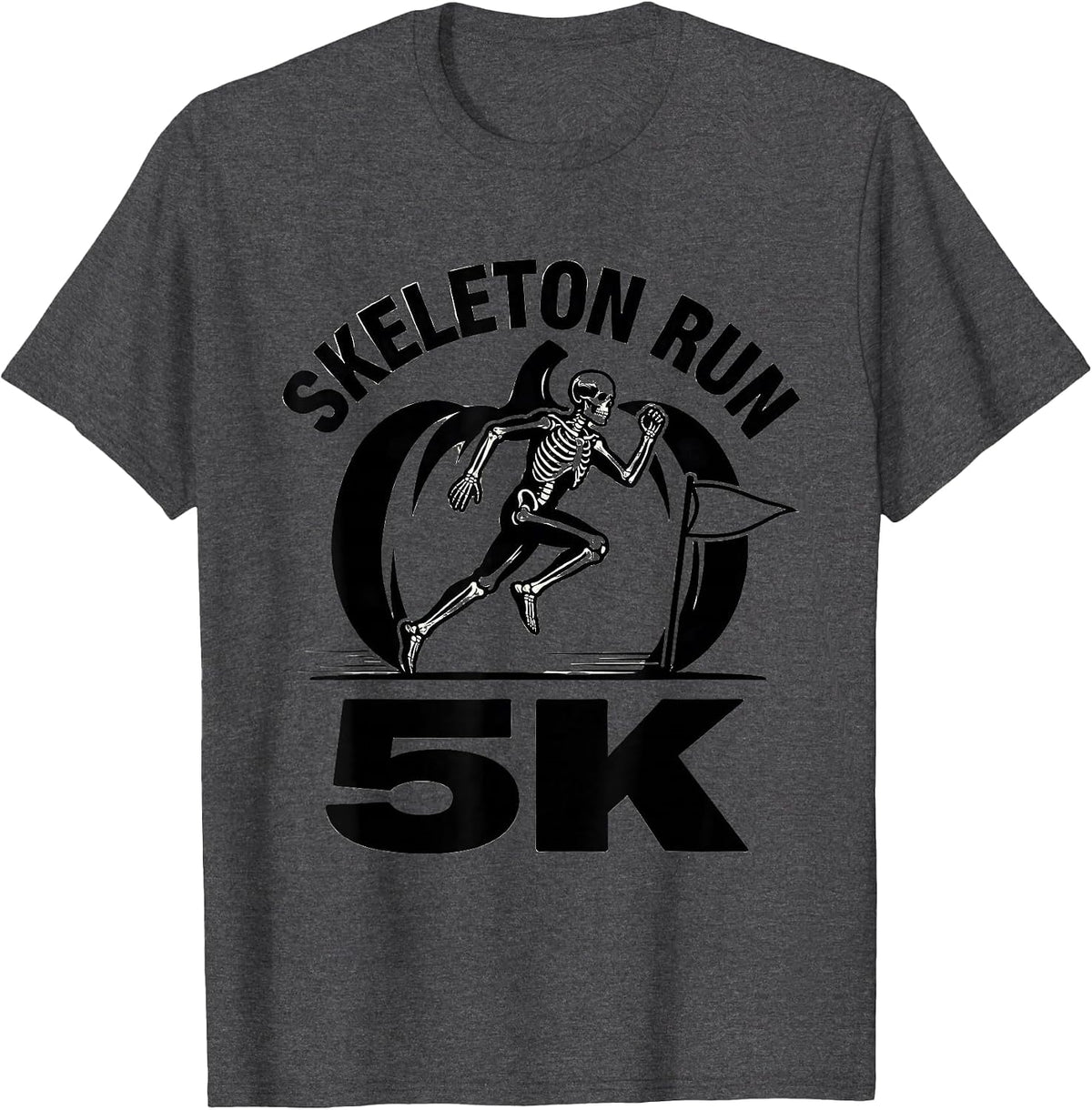 Skeleton Run 5K Funny Halloween Pumpkin Running Costume T-Shirt - Dark Heather Grey