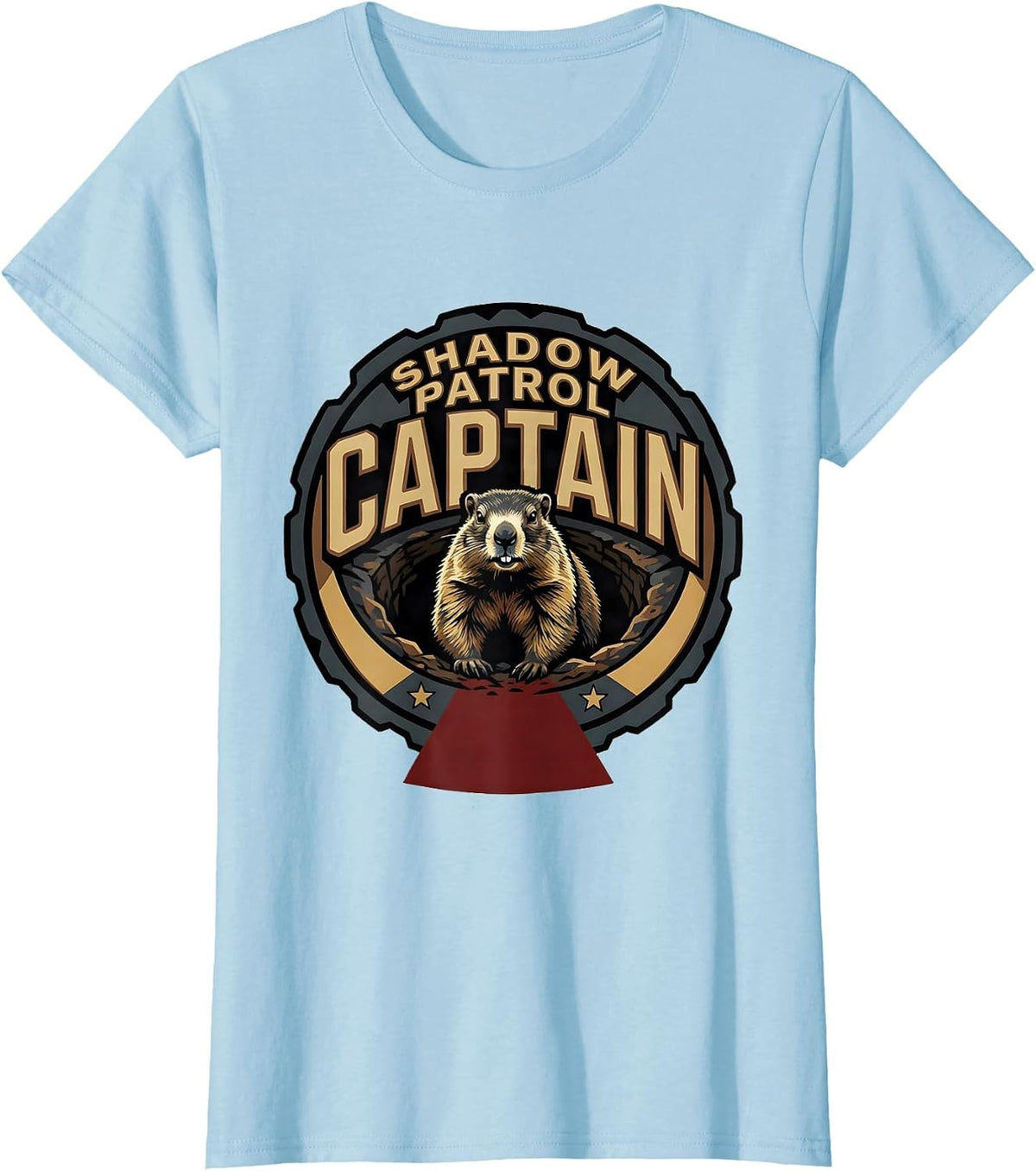 Shadow Patrol Captain Funny Groundhog Day Vintage Badge T-Shirt - Baby Blue