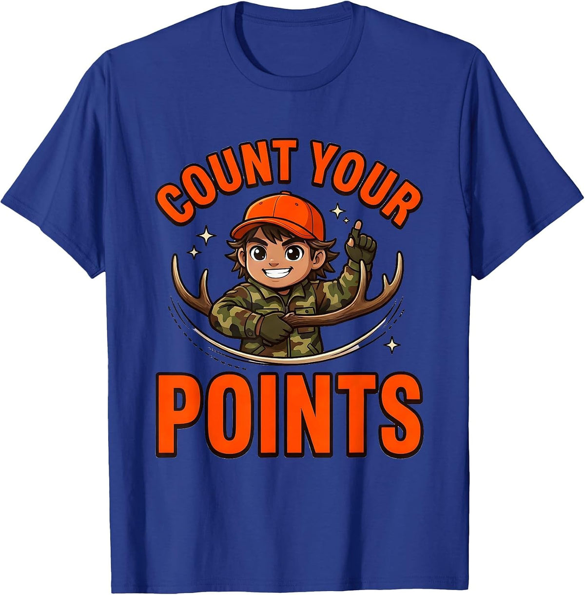 Men's COUNT YOUR POINTS Funny Deer Hunter Hunting Camp T-Shirt - Royal Blue