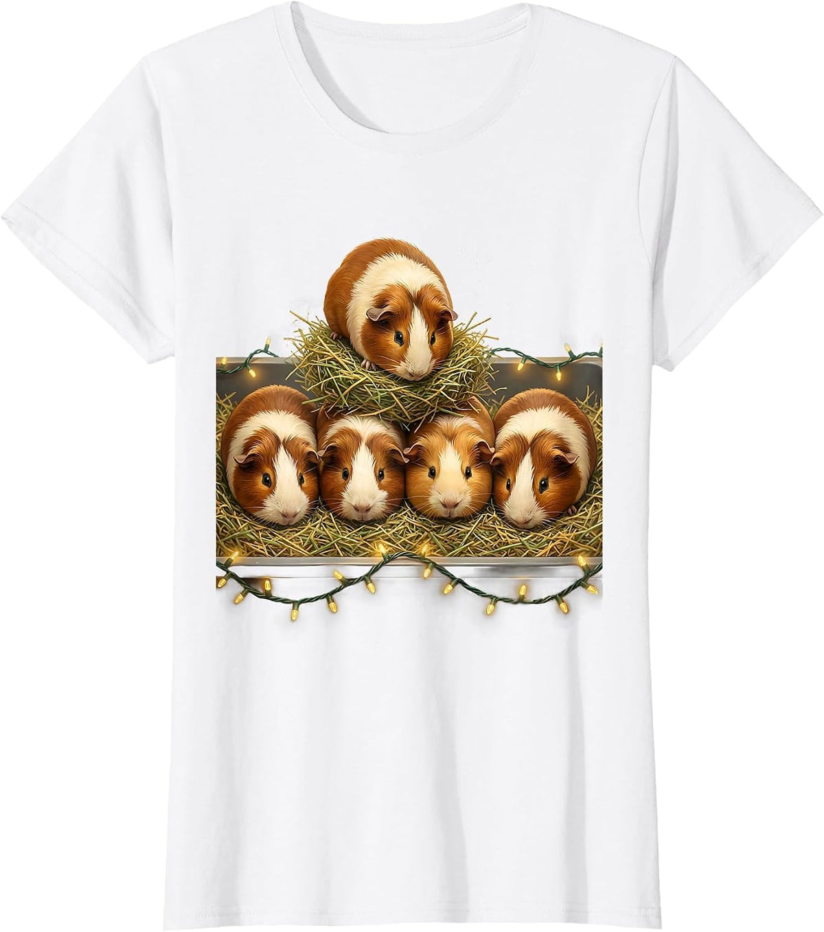 Women's Guinea Pig Christmas Lights Pet Lover Holiday Humor T-Shirt - White
