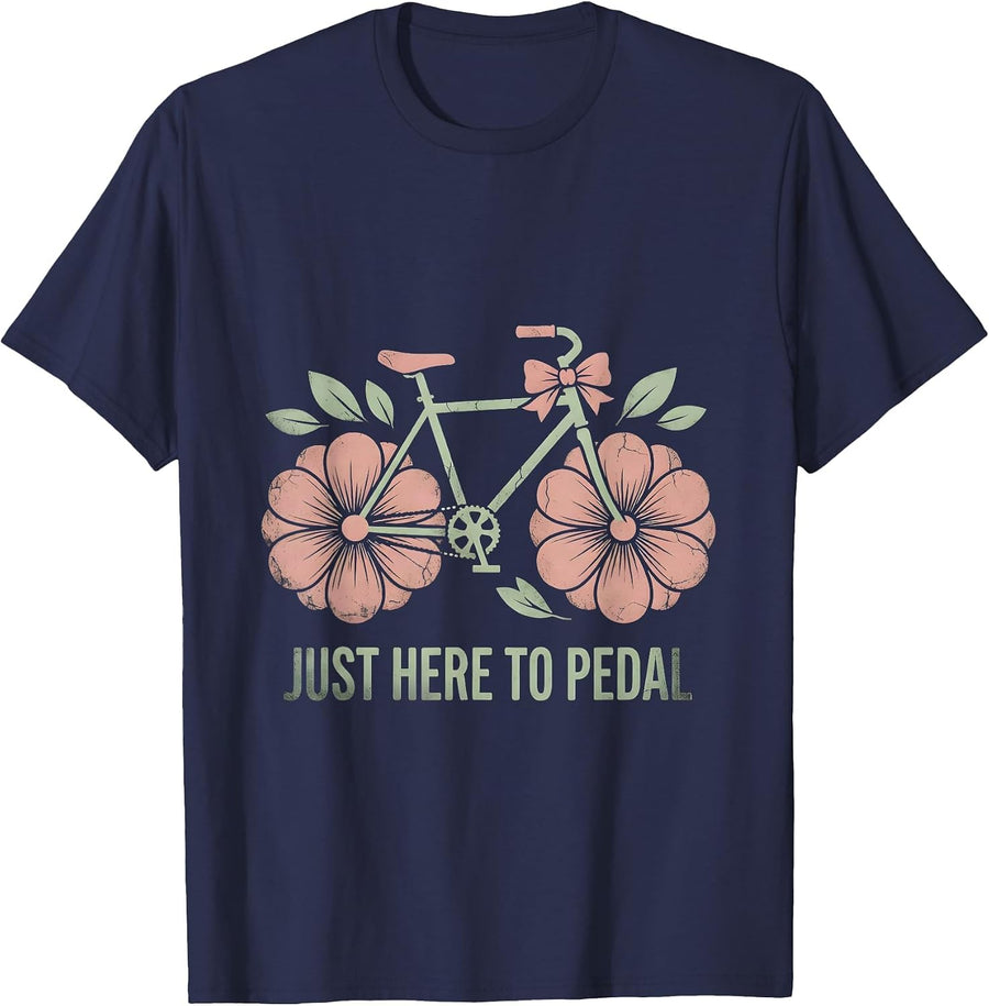 Just Here To Pedal Cycling Bike Lover Design T-Shirt - Navy Blue