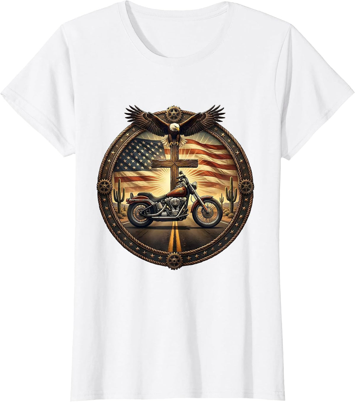 Women's Vintage Motorcycle Desert Road USA Graphic T-Shirt - White