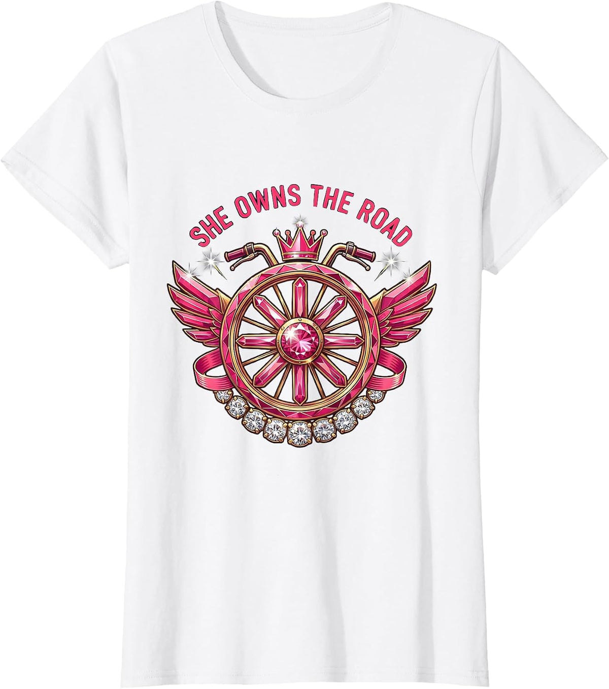 She Owns The Road Motorcycle Design T-Shirt - White