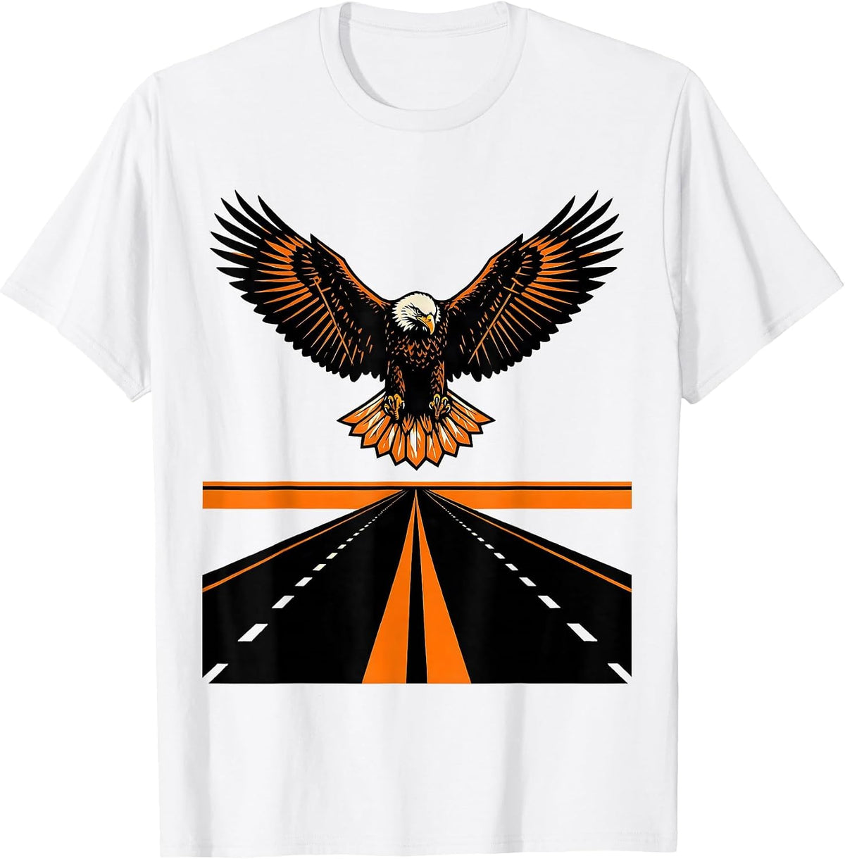 Men's Eagle Soaring Over Open Highway Motorcycle Design T-Shirt - White
