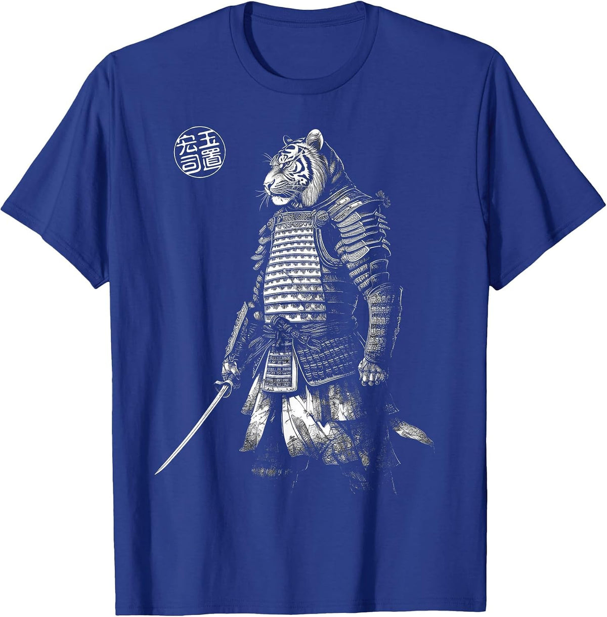 Japanese Aesthetics Tiger Samurai Beast Graphic T-Shirt - Royal Blue