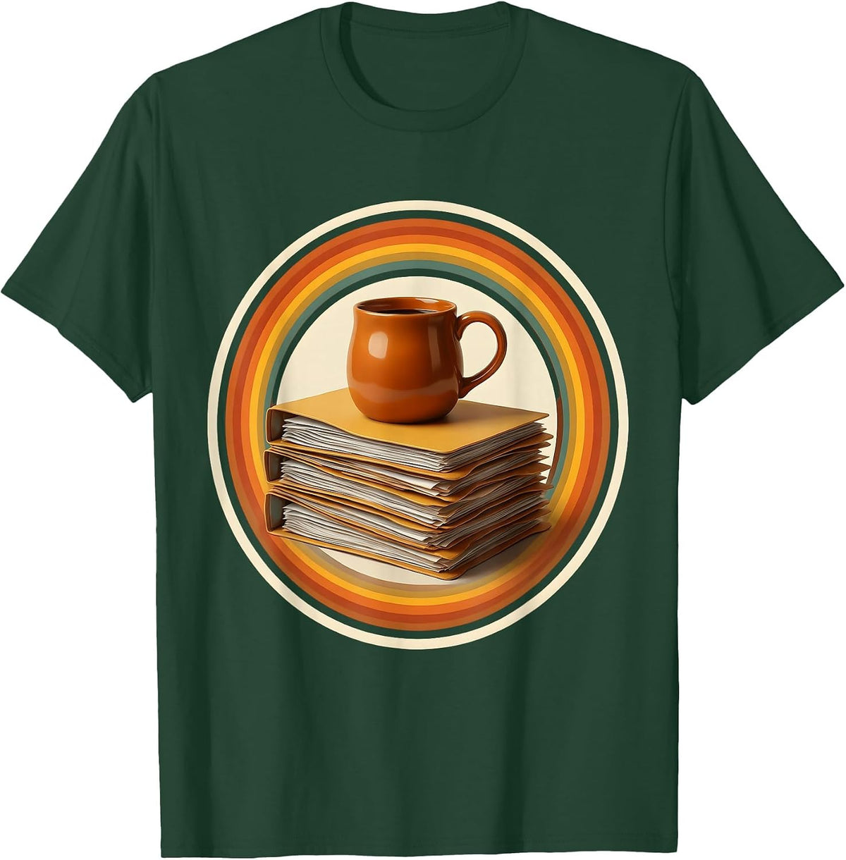 Middle School Teacher Coffee and Folders Graphic T-Shirt - Dark Green