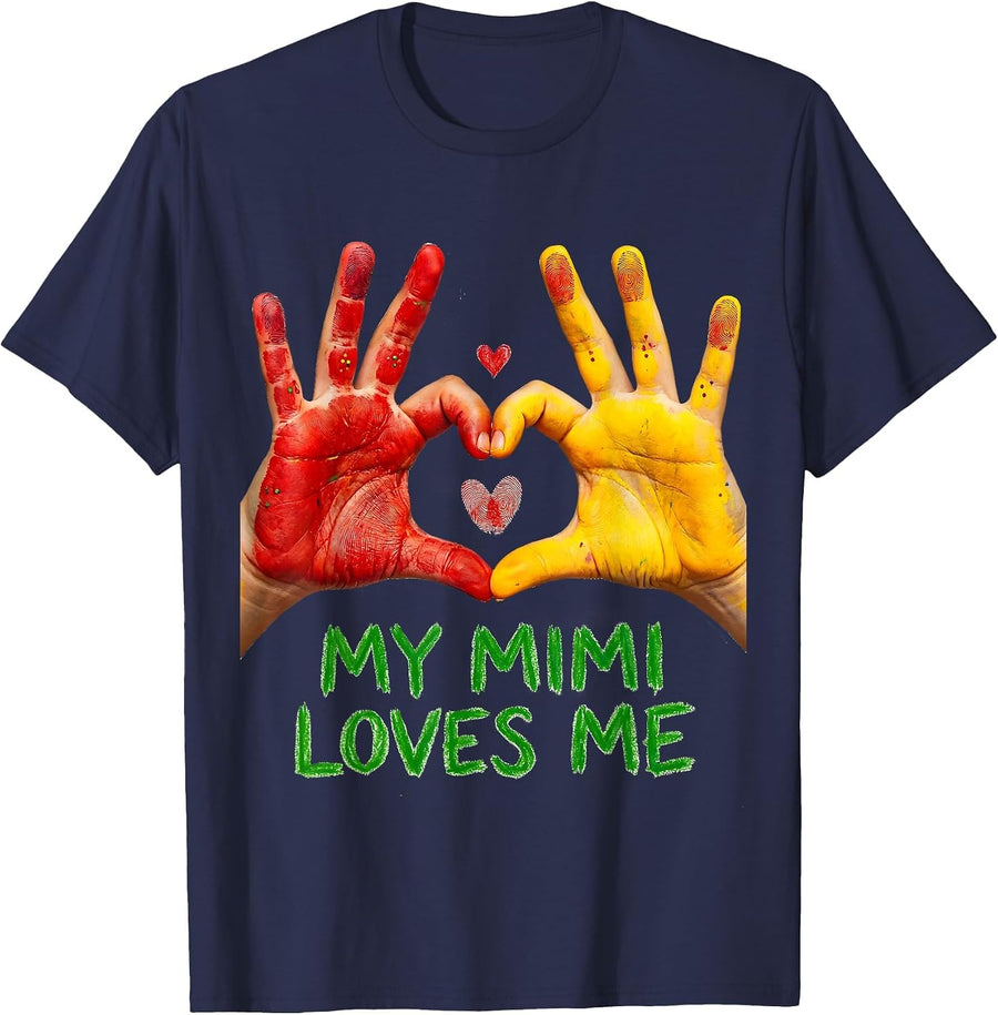 My Mimi Loves Me Whimsical Grandchild Love Gift for Grandma T-Shirt - Navy Blue