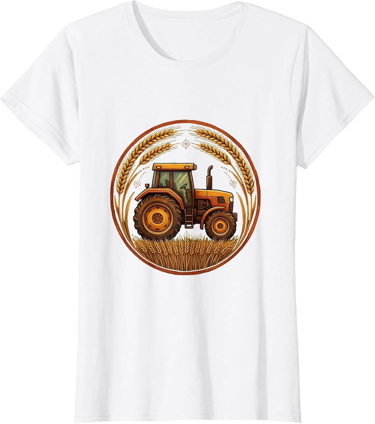 Tractor Wheat Field Harvest Graphic T-Shirt - White