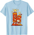 Men's Father Child Fireworks Night Sky Illustration T-Shirt - Baby Blue
